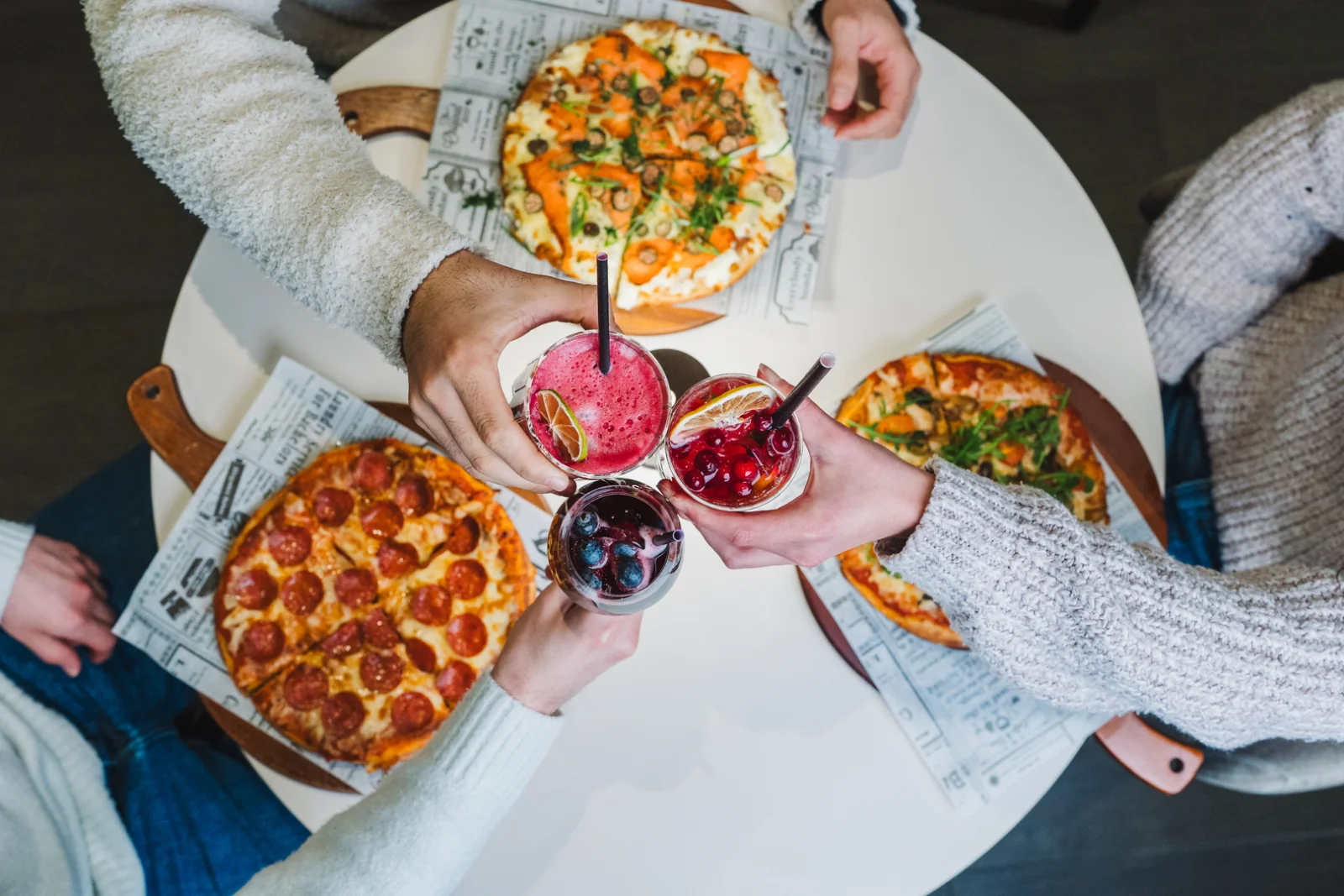 Drinks and pizza with the crew
