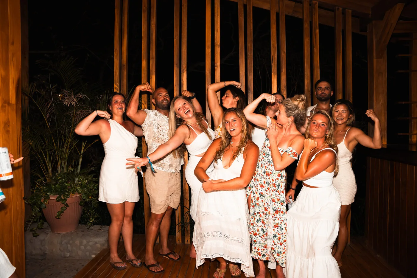 SYB travelers dressed in white posing together at the New Year's Eve party in Nicaragua