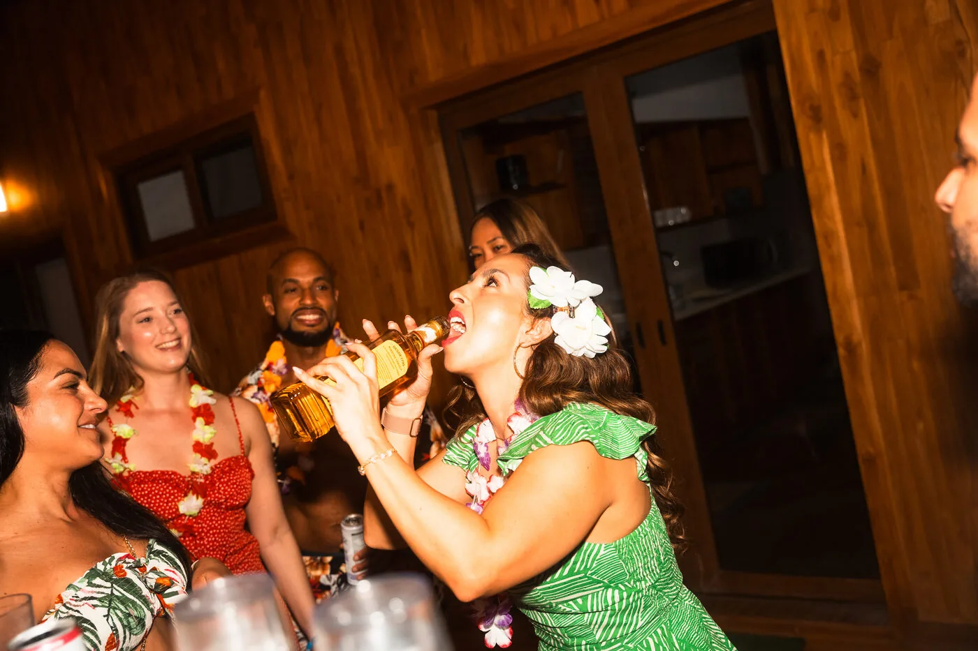 Travelers in costume laughing at a theme night at the villas in Nicaragua