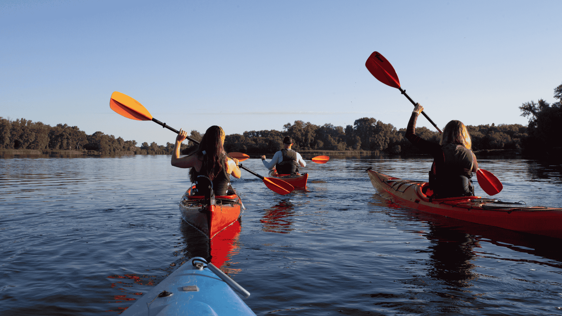 Corporate team kayaking