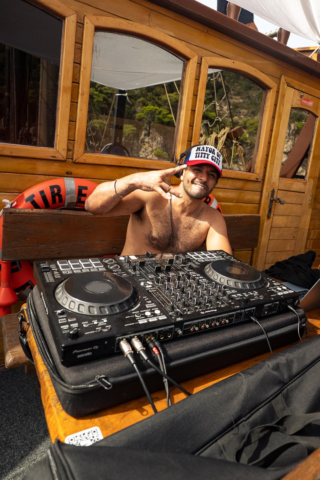 DJ Freebase, Ajay Singh, on the decks during the Croatia pirate ship day