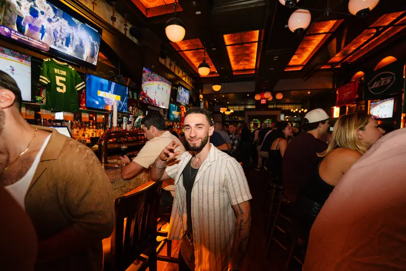 Laughing at the bar on Friday night