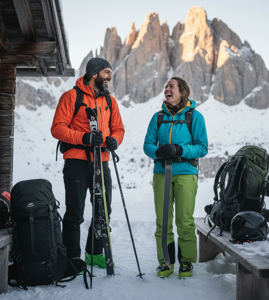 ski touring friends on holiday in the Dolomites