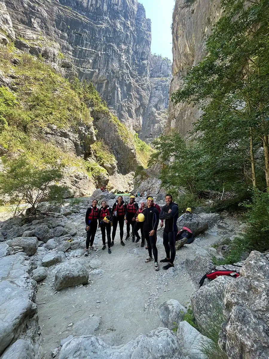 An SYB group in wetsuits in the Verdon Gorge