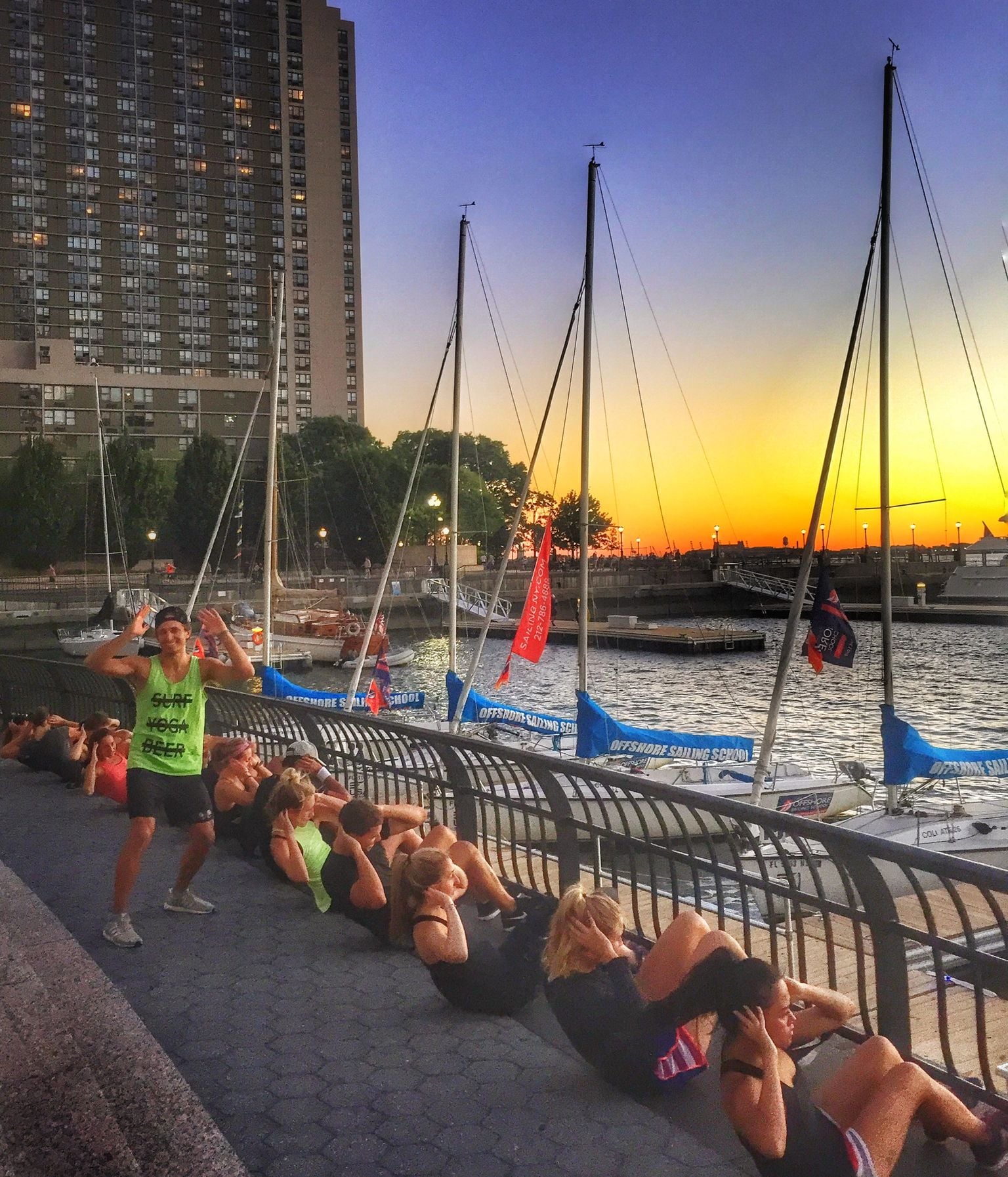 Sitting on the rail at sunset after a run