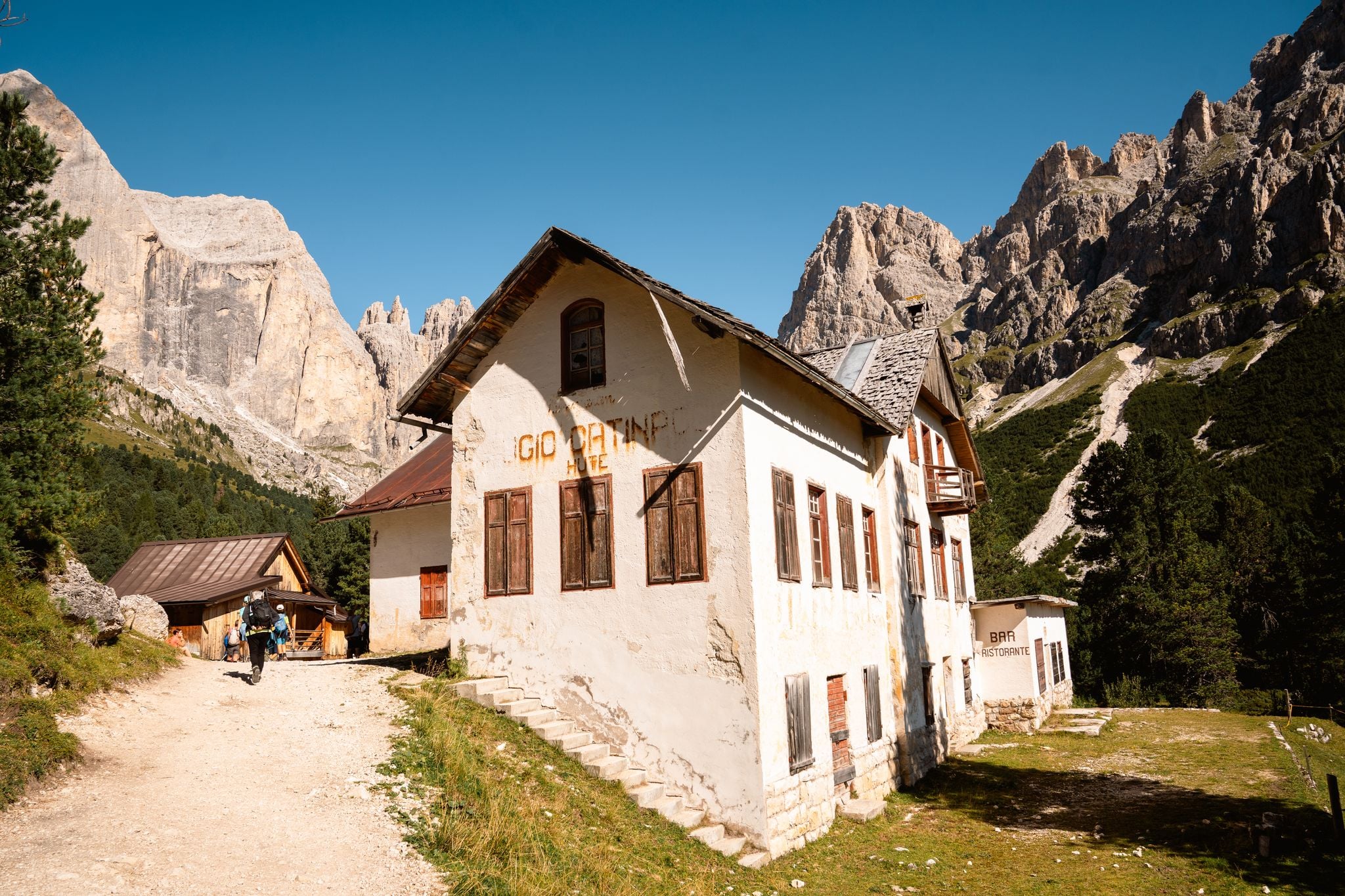 A rifugio under the Catinaccio cliffs in Val di Fassa