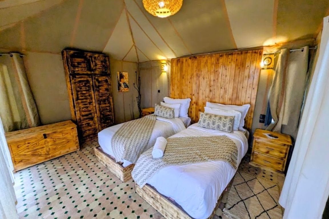 A twin tent at Sahara Desert Luxury Camp