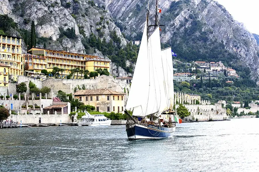 SurfYogaBeer crew swimming on Lake Garda boat day