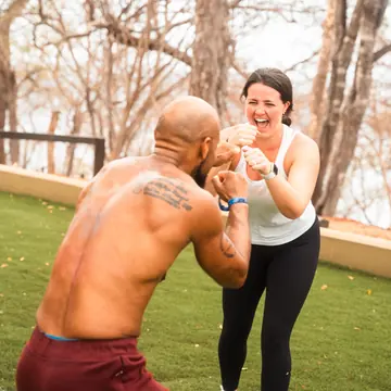 Partner workout and a lot of laughing on the lawn
