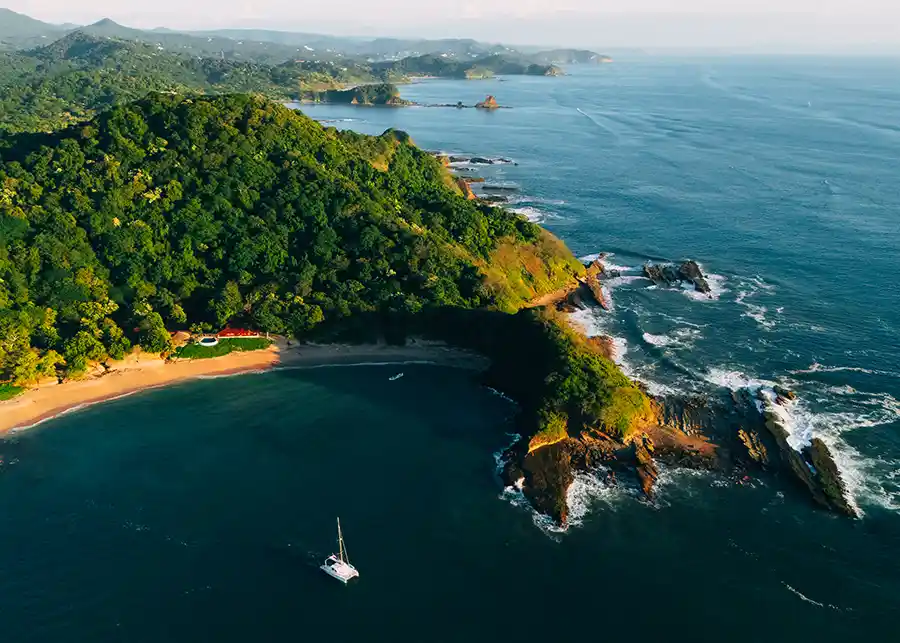 Aerial view of a white sand cove on the Nicaraguan coast