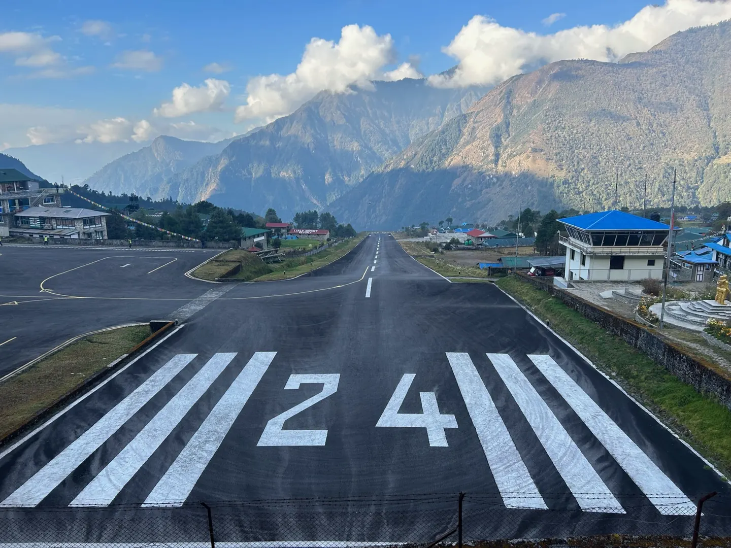 The mountain airstrip at Lukla, gateway to the Everest Base Camp trek, with Hardest Adventures.