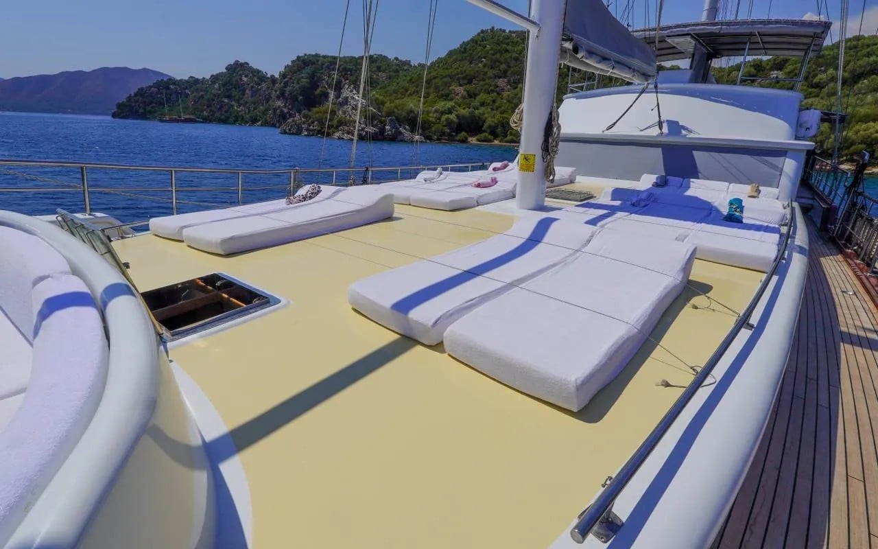 Sun loungers covering the top deck