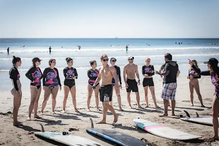 SurfYogaBeer group workout on the beach in Nicaragua