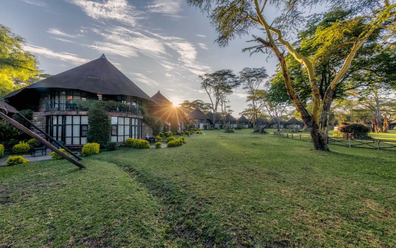 A thatched cottage on the lawn