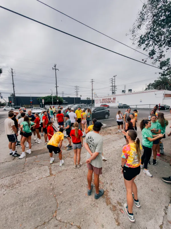 Stretching in a circle on the street before the start