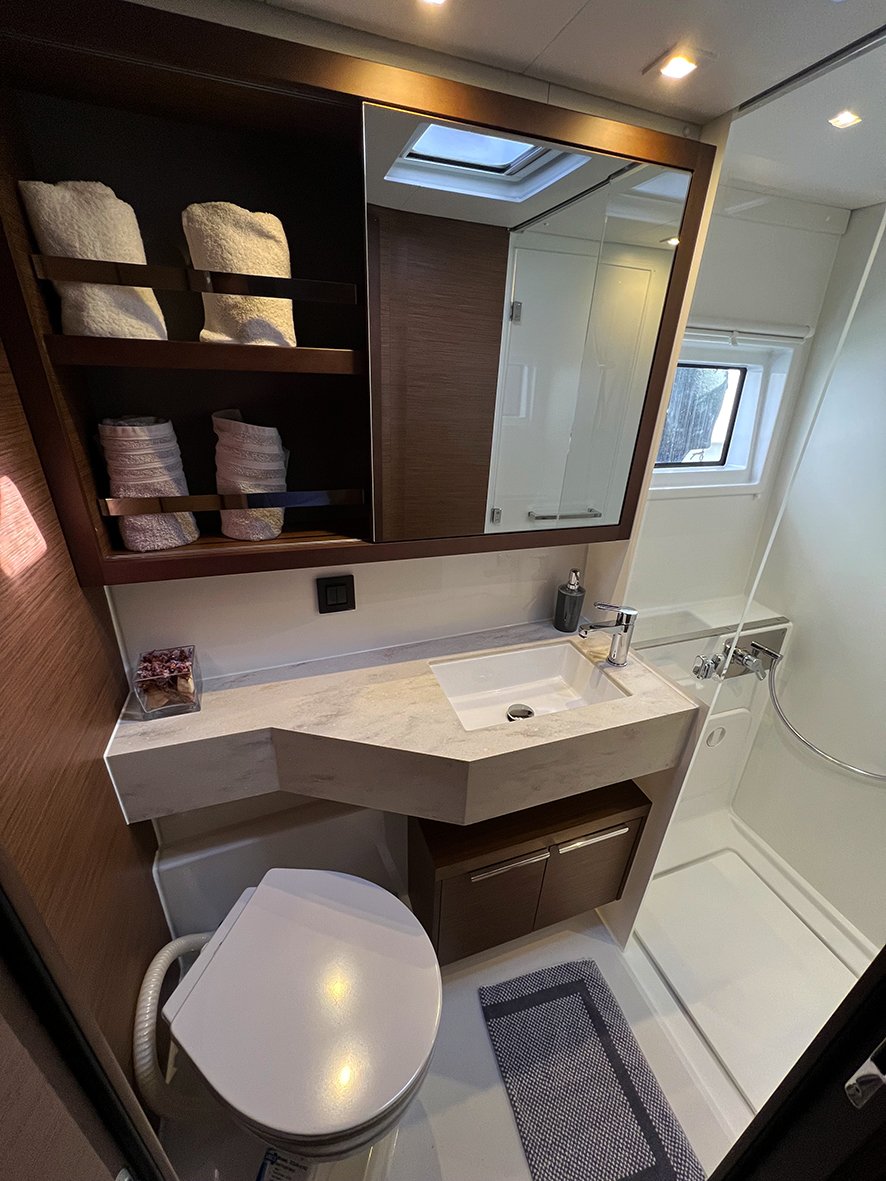 The private bathroom and shower in a cabin