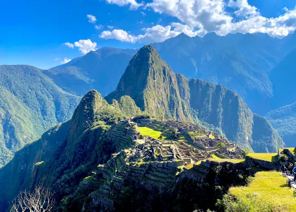 Beautiful drone shot of Machu Picchu from a distance on the Hardest Adventures trek to Machu Picchu using the Salkantay route.