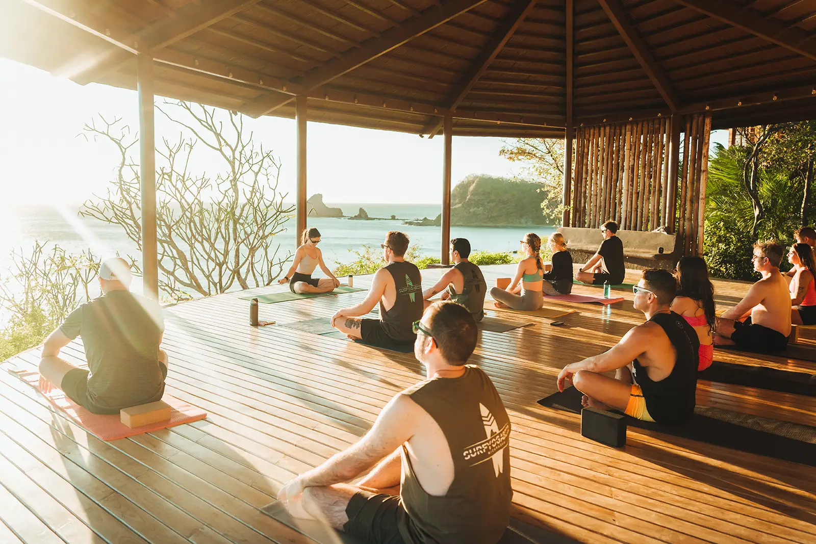 SurfYogaBeer crew on the deck at Villa Maderas, Nicaragua