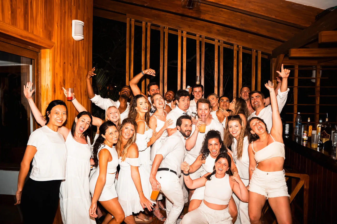 An SYB crew dressed in white at the New Year's Eve party in Nicaragua