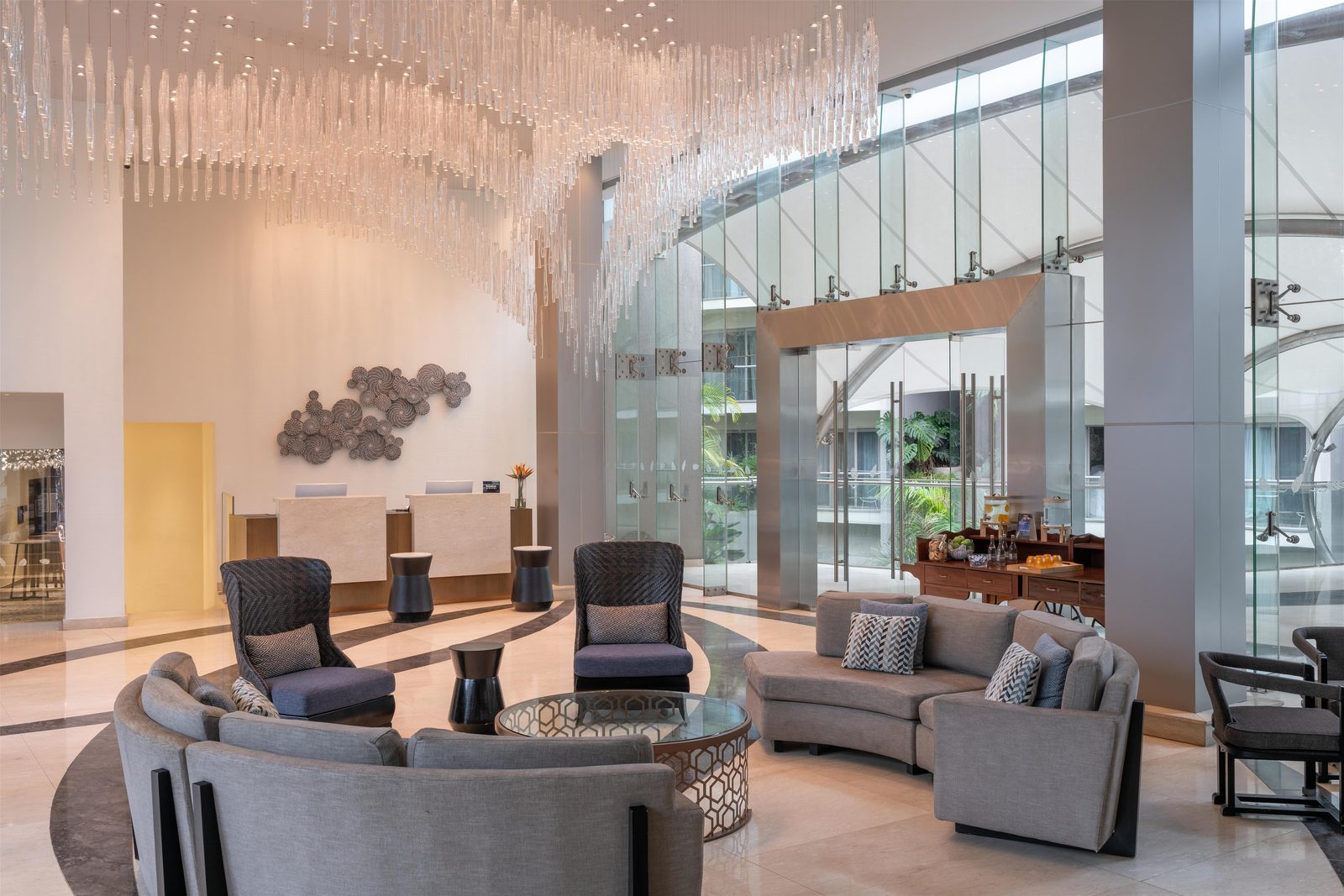 The hotel lobby
