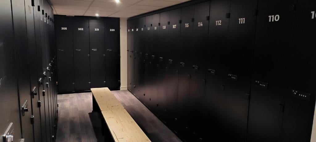 The ski room with gear lockers at the hotel in Chamonix