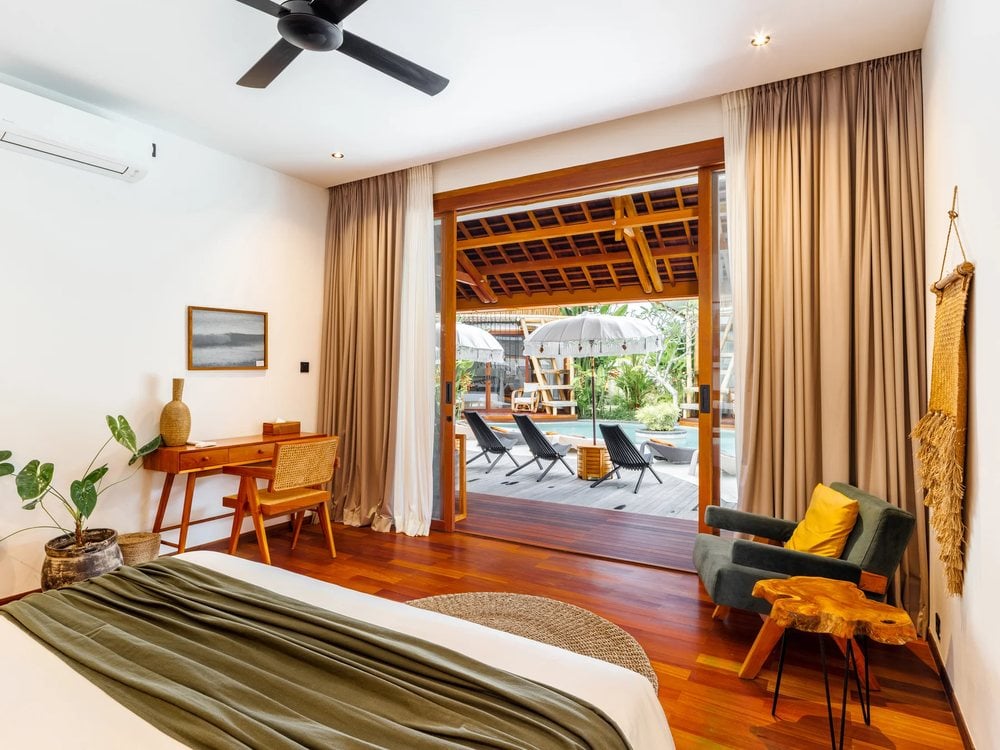 A private room opening onto the pool deck