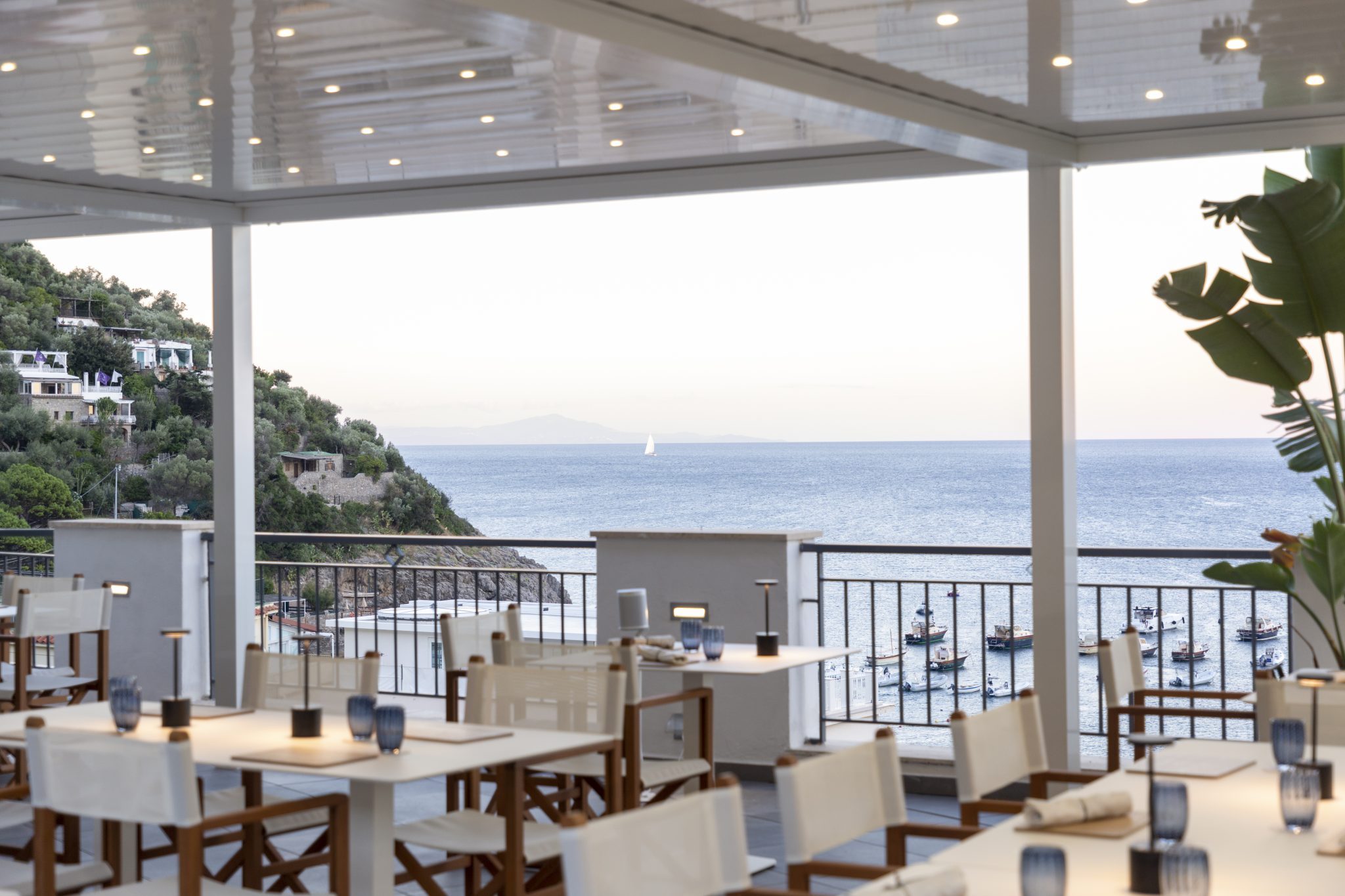 The rooftop terrace looking over the bay