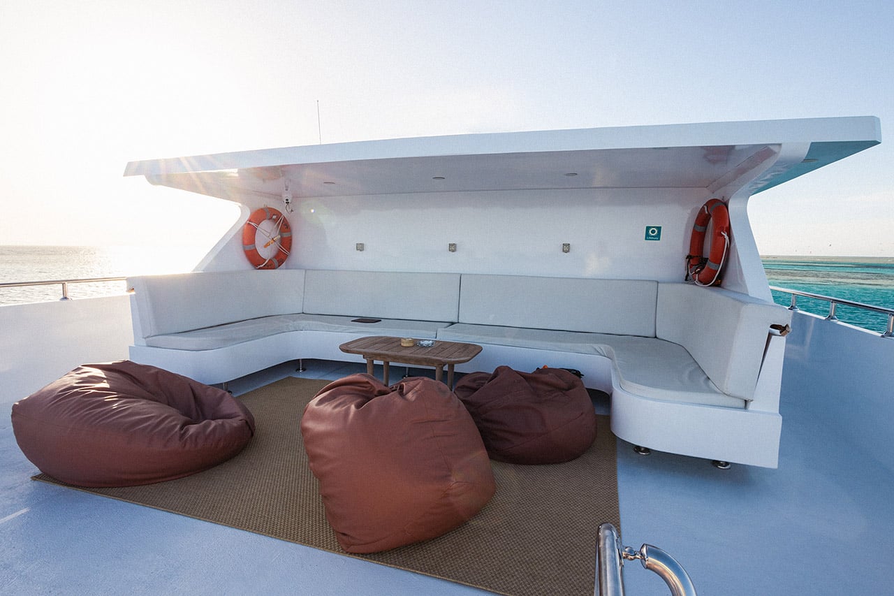 The shaded lounge on the upper deck
