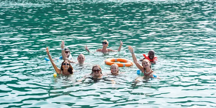 Swimming in a turquoise bay off the boat