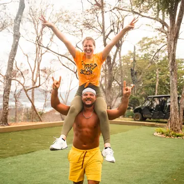 Shoulder ride celebration after the workout