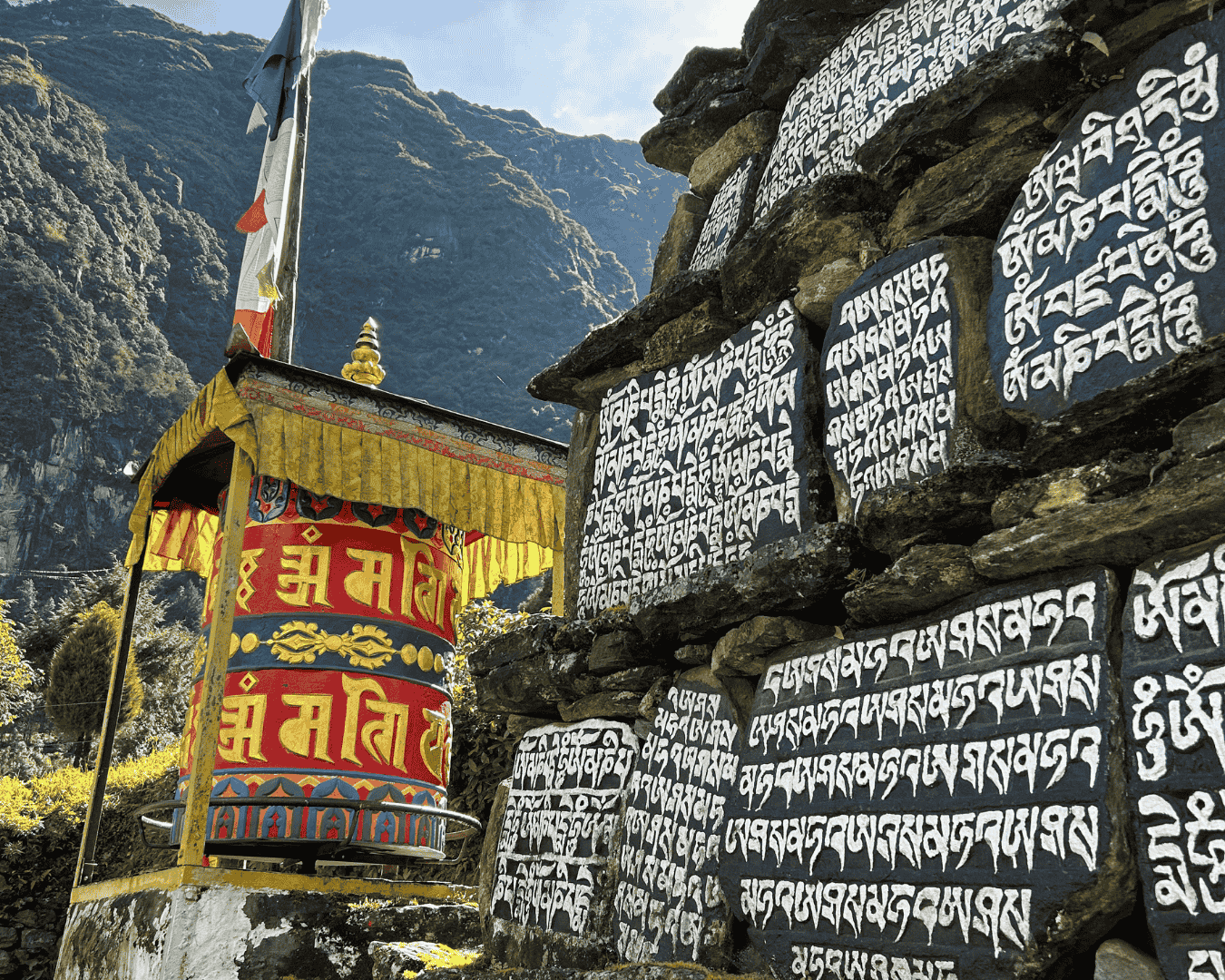 Nepalese markings on a wall on their route to Everest Base Camp.