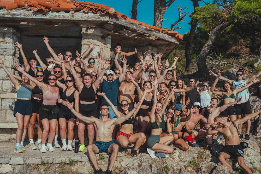 SurfYogaBeer crew celebrating together in Croatia