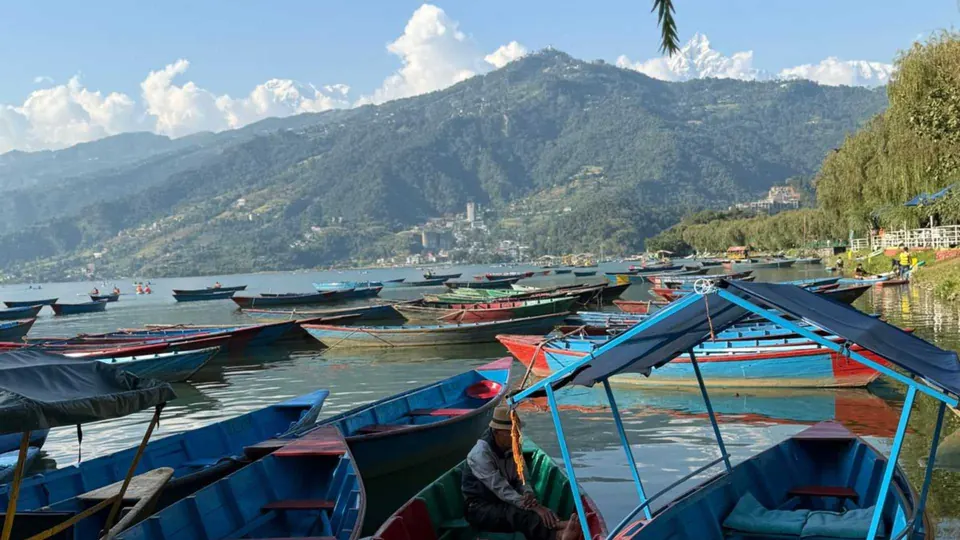 Painted rowing boats on Phewa Lake, Pokhara