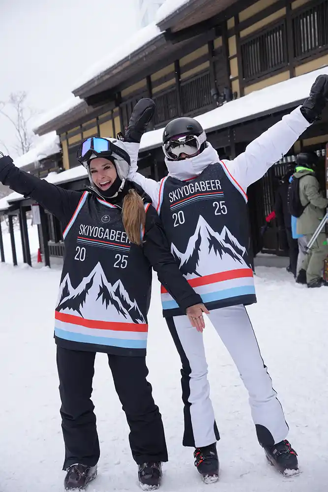 SurfYogaBeer riders in the snow in Niseko, Japan