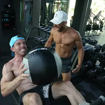 Medicine ball sit ups with a partner in the gym on the SYB Bali trip