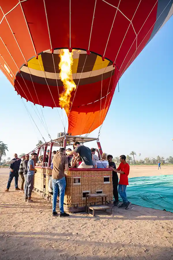 SurfYogaBeer group on a sunrise hot air balloon flight over Luxor, Egypt