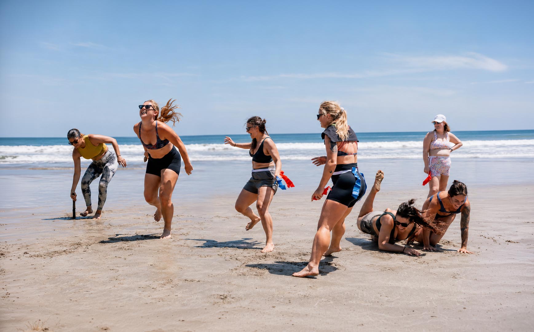 SurfYogaBeer crew running into the ocean in Nicaragua