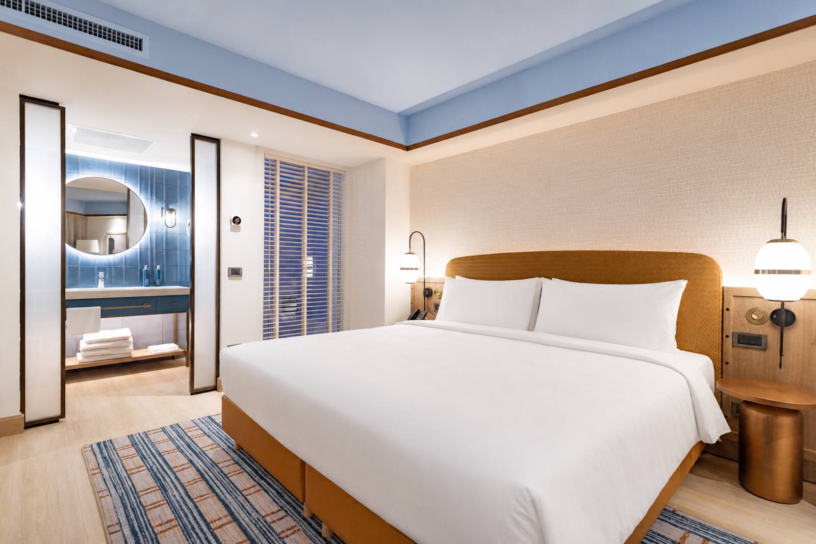 A newly finished room with one big bed