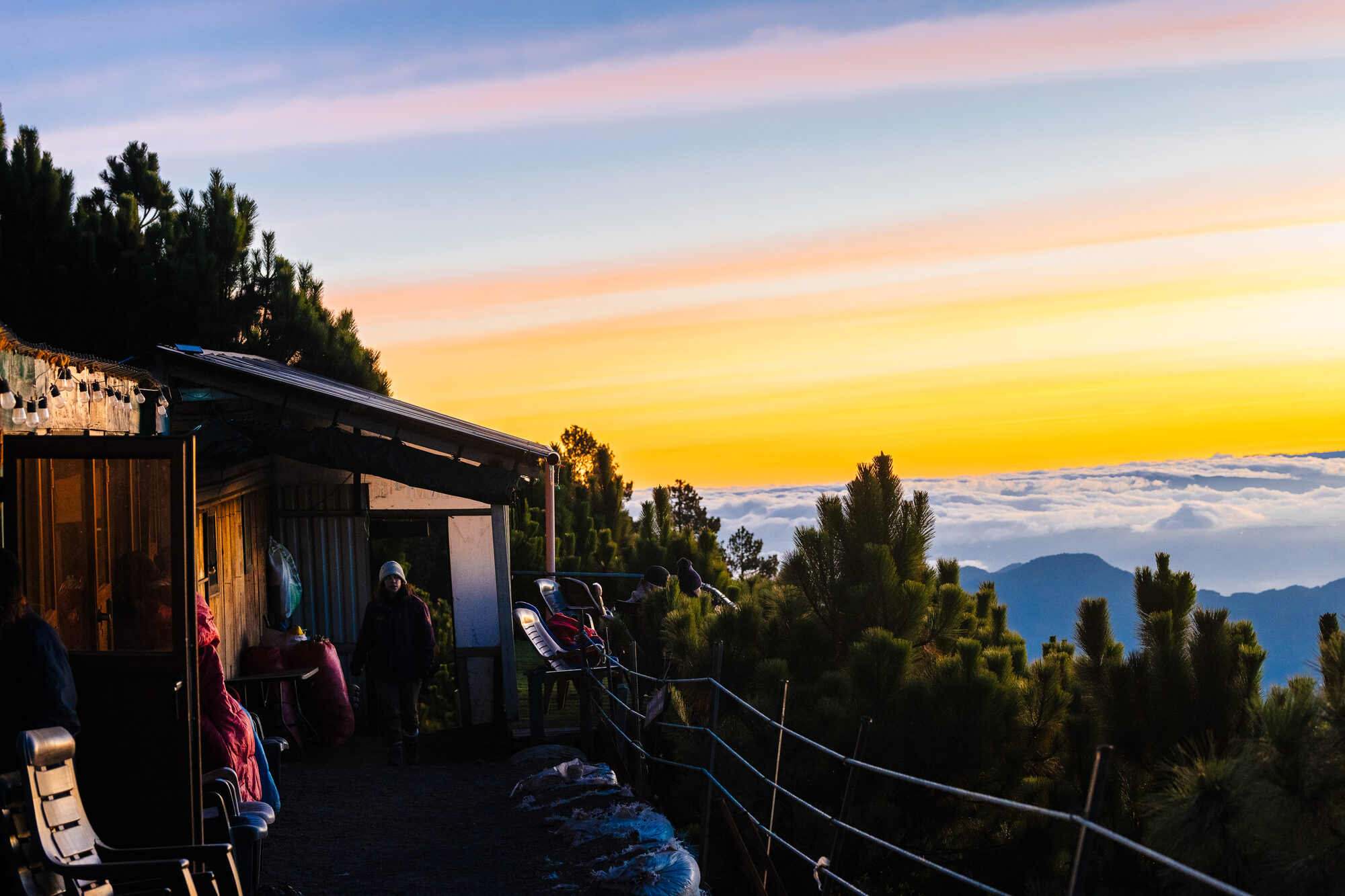 Hiking above the clouds to basecamp on Acatenango