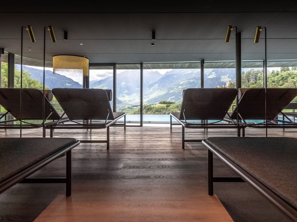 The spa loungers and the valley view