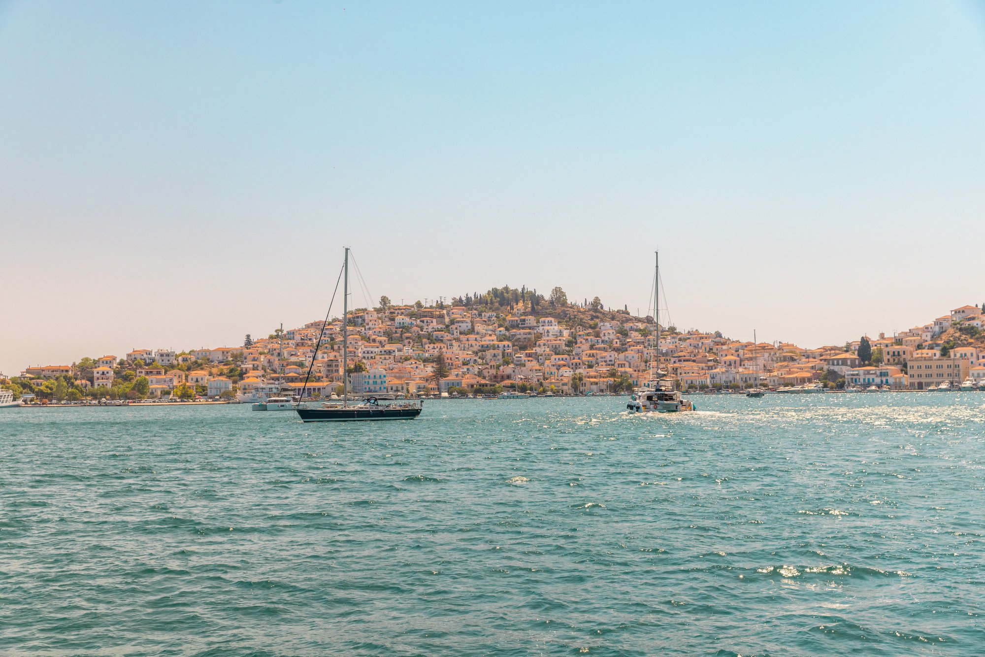 Poros town and harbour from the water