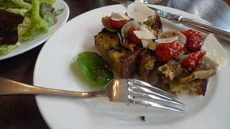 Grilled artichoke tartine at Le Petit Trianon, a cut above your standard Paris café, in the 18th Arrondissement, Montmartre