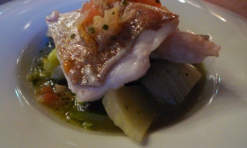 Daurade with coconut milk broth at Le Tintilou, a new fusion-inflected Paris bistro from chef Jean-François Renard in the 11th Arrondissement