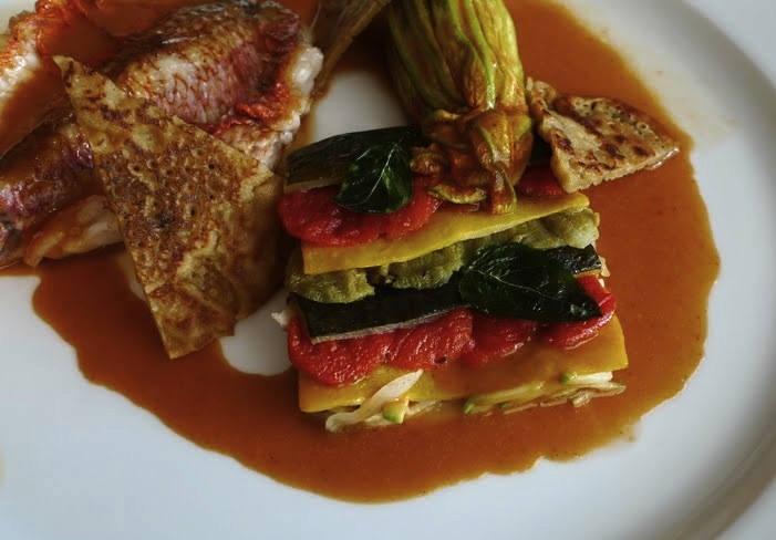 Rouget with courgettes at Le 39V, Frédéric Vardon's sleek, modern restaurant atop the Sony building in the 8th Arrondissement of Paris