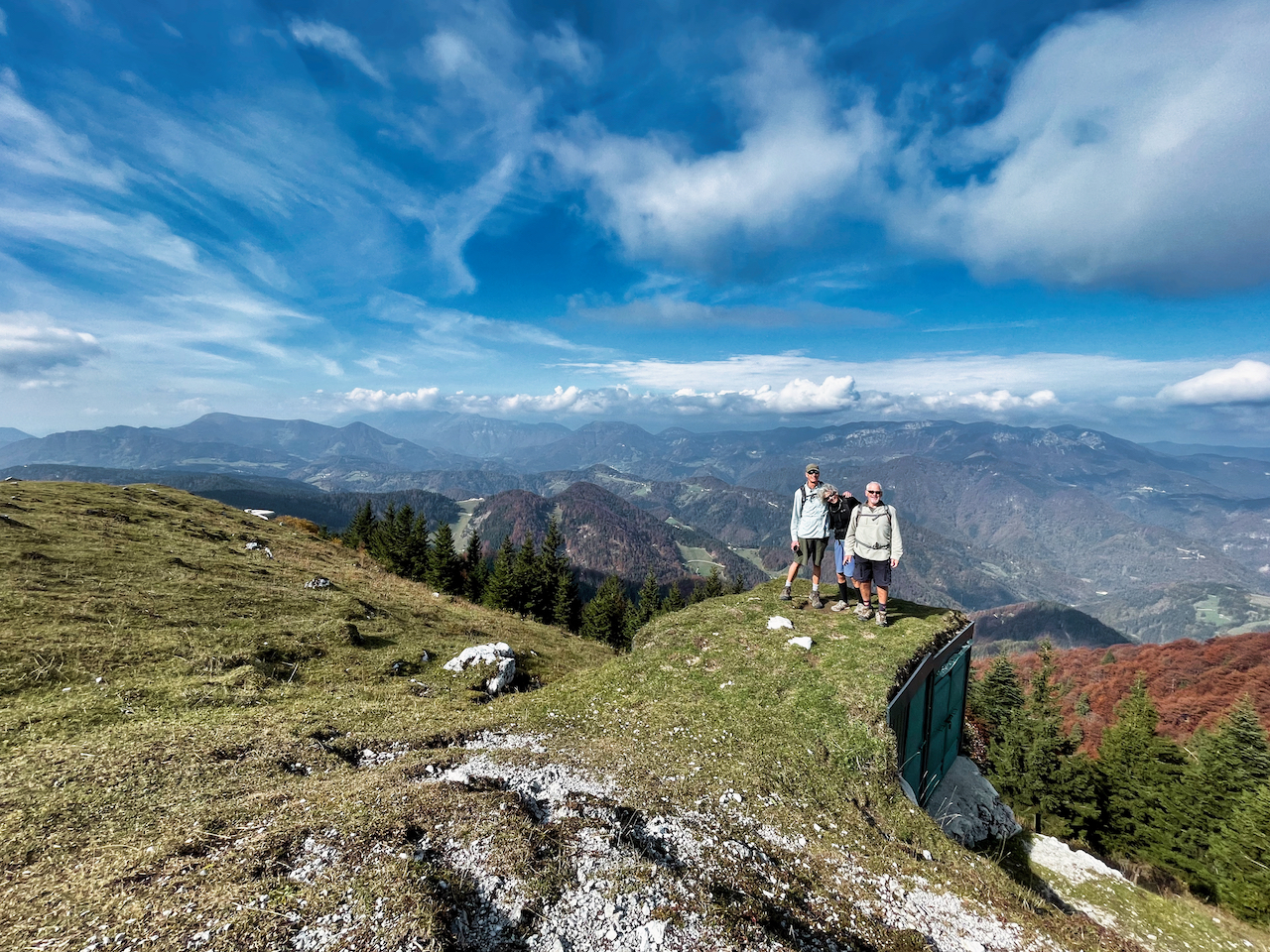 Bikers on top of Blegoš, the highest hill of Škofja Loka hills.