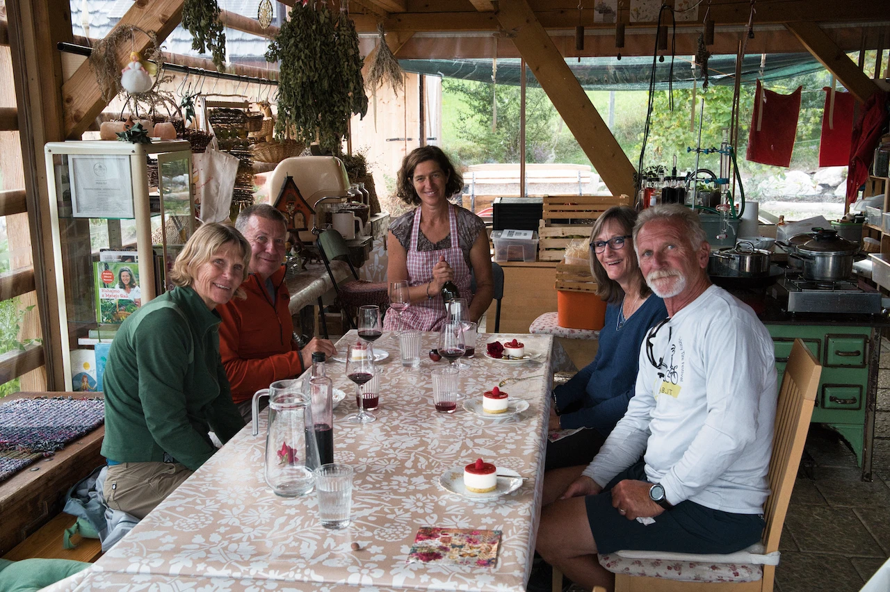 A group of bikers tasting the traditional Slovenian dish at the Garden of Tastes.
