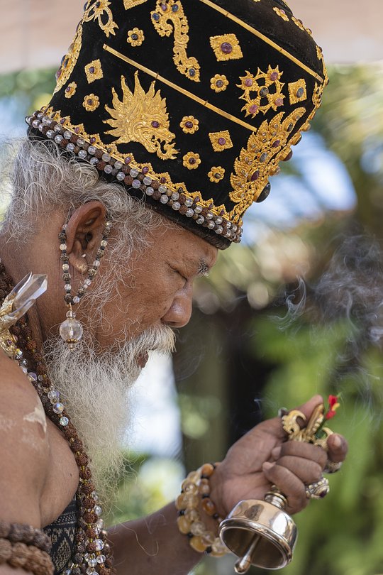 Being blessed by a Balinese priest