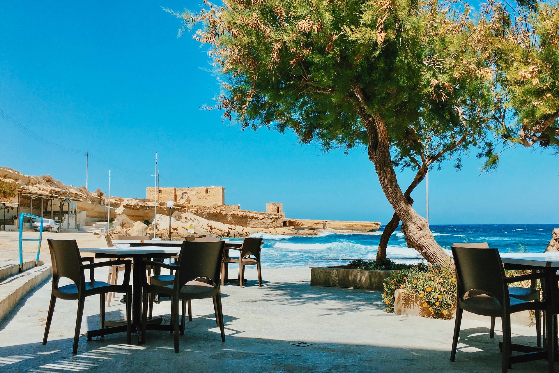 Malta beach with chairs and the sea