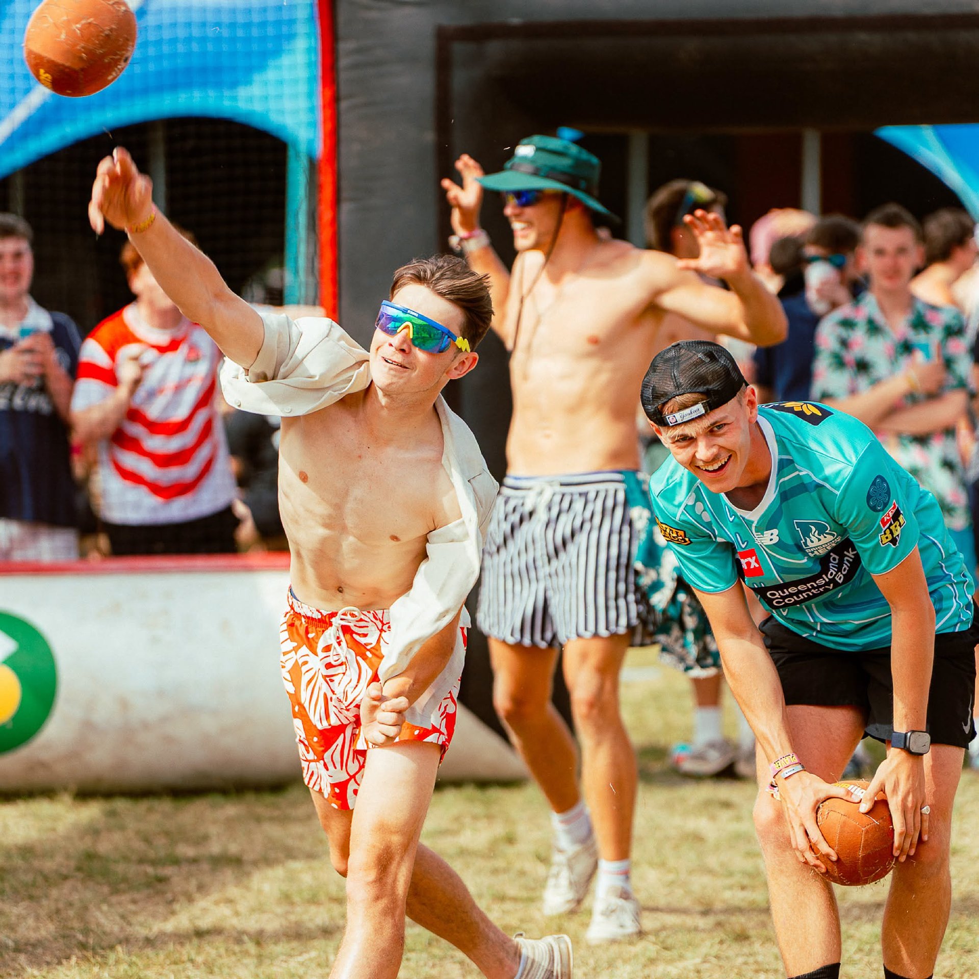 Dodgeball social team throw a ball during a tournament at Bournemouth 7s Festival, in Dorset.