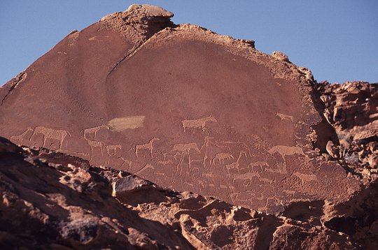 Visit Twyfelfontein, in the Kunene Region, home to 2,500 rock engravings from the Stone Age.